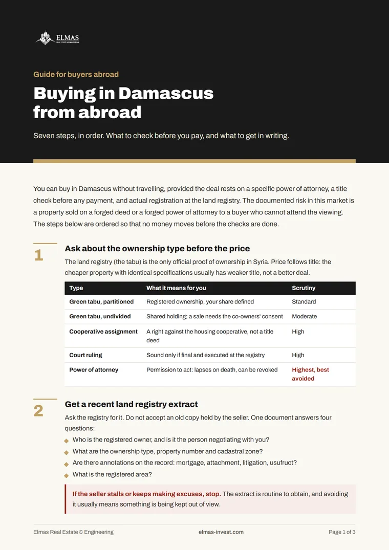 First page of the guide to buying property in Damascus from abroad